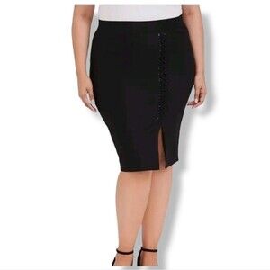 Torrid ponte knit black lace up pencil skirt size 4/4x